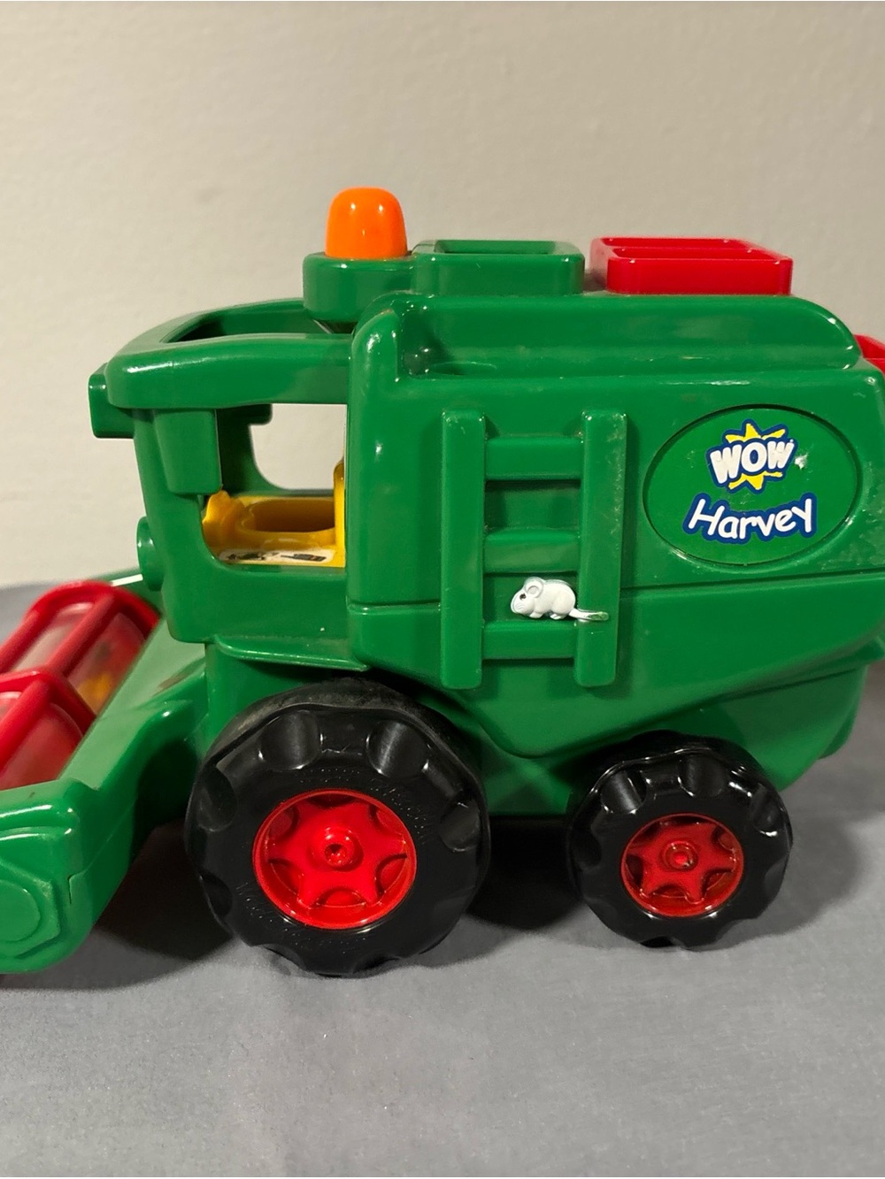 Green Farm Combine Toy with Red Accents